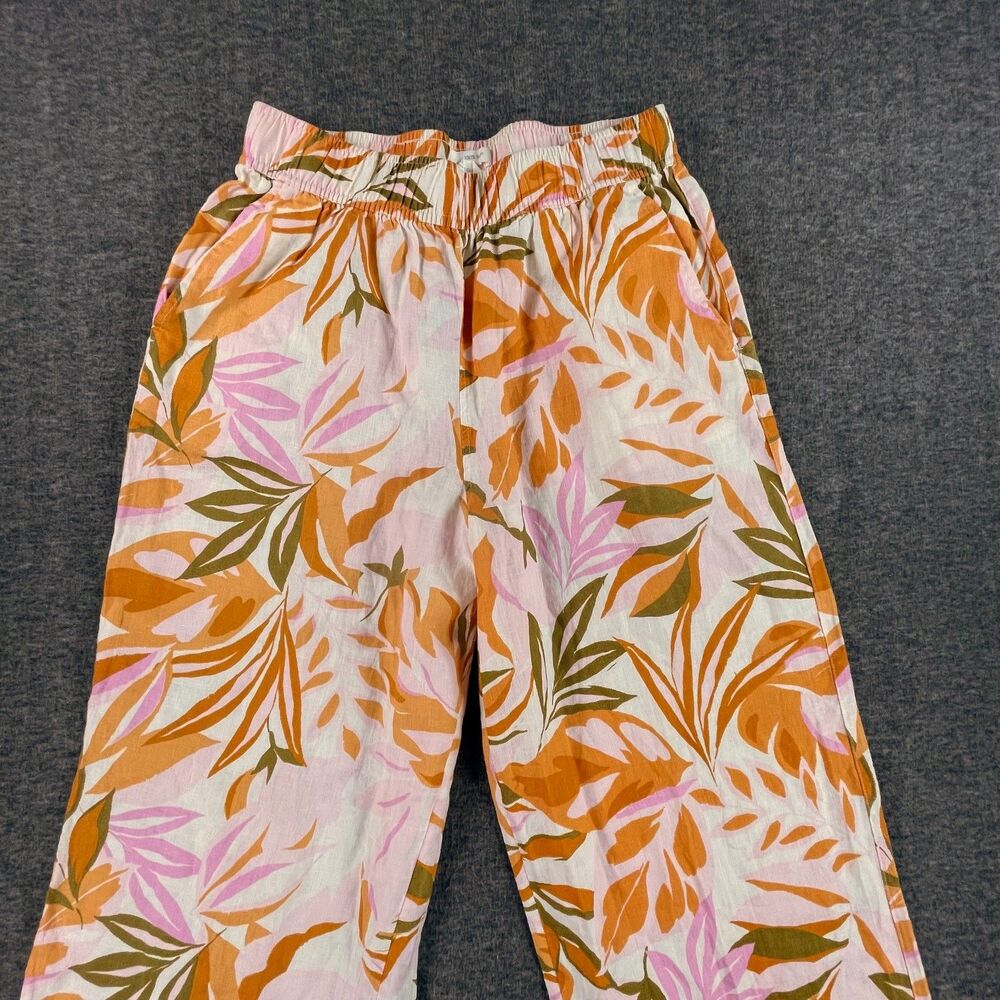 C&C California Tropical Floral Wide Leg Linen Palazzo Pants Pink Green Medium - Picture 3 of 12